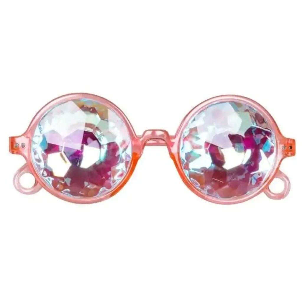 Runde lyserøde briller med holografiske linser