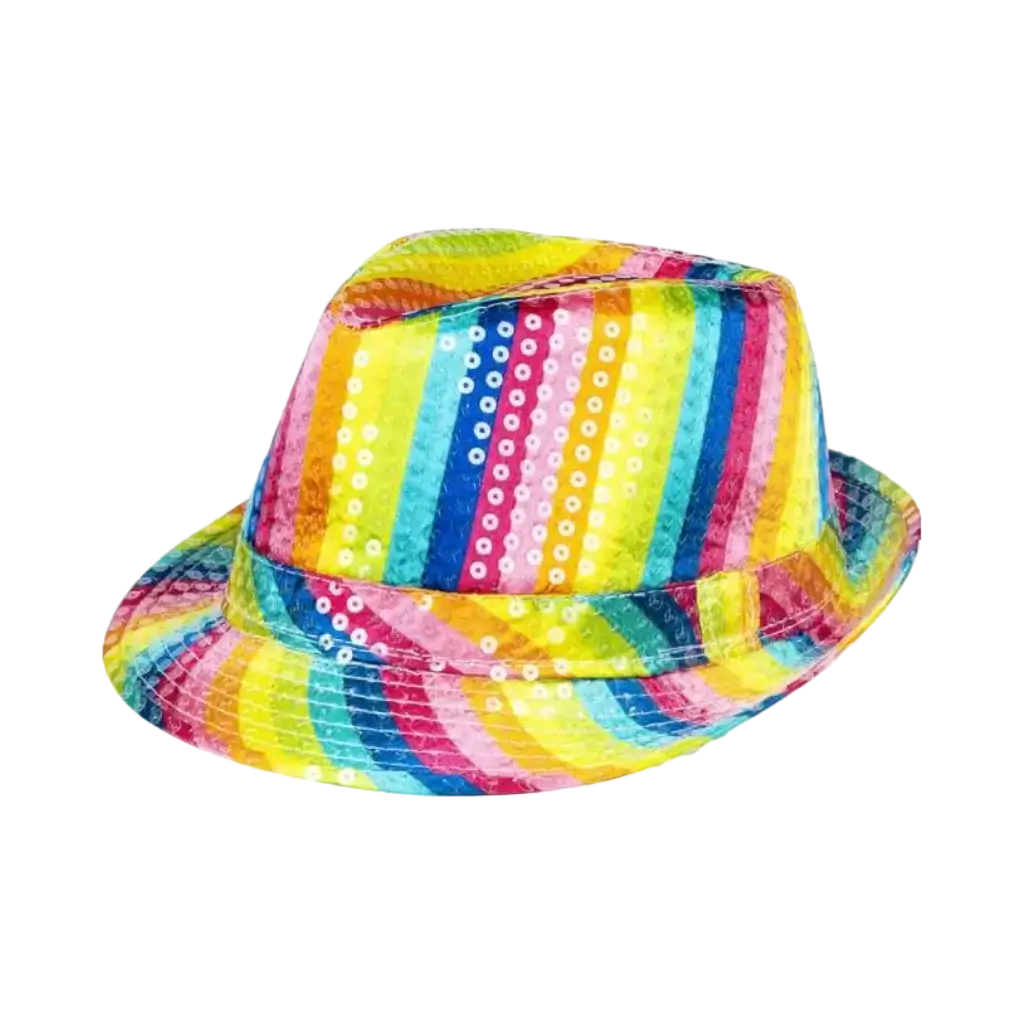 Flerfarvet stribet hat med pailletter