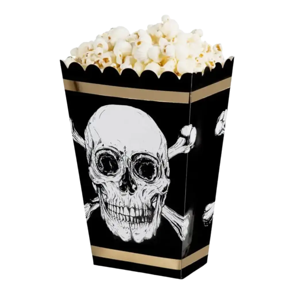 Popcornkrukke med kranie og korsben (sæt med 4)