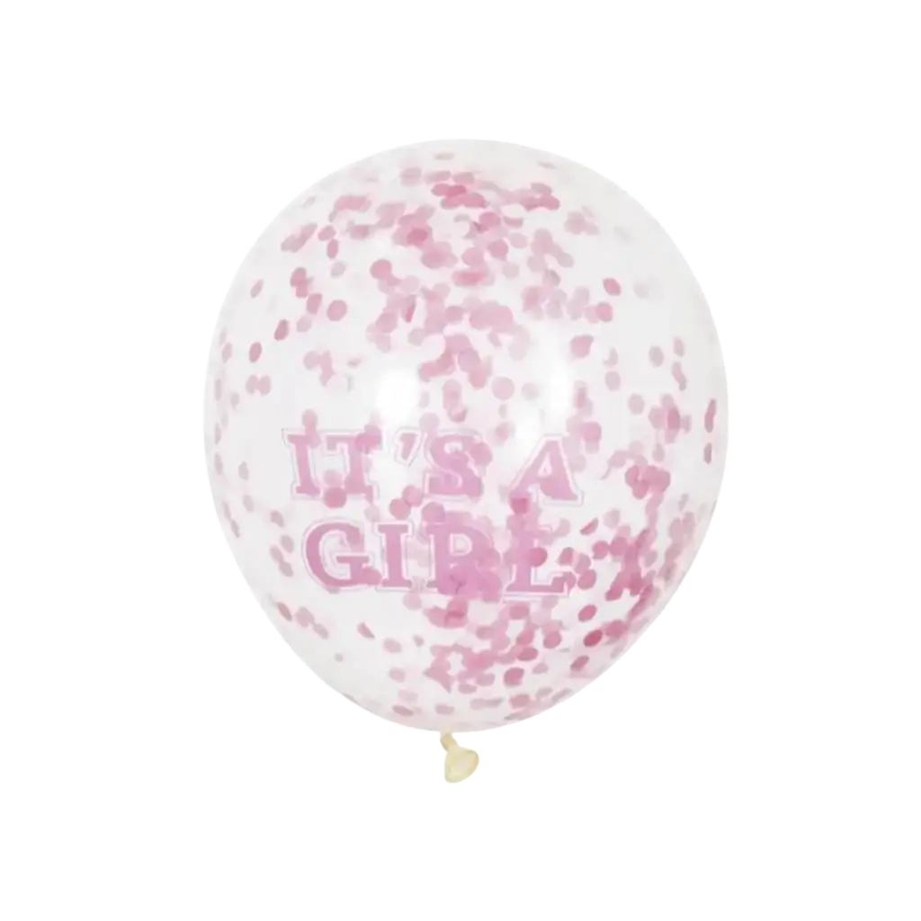 Gennemsigtig ballon med lyserød konfetti x6 - Det er en pige - 30 cm