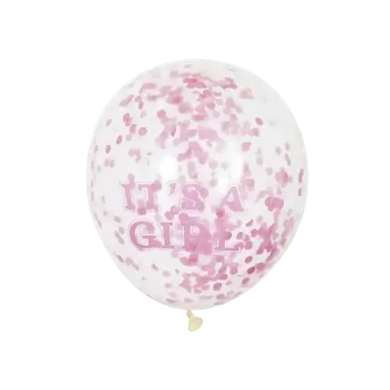 Gennemsigtig ballon med lyserød konfetti x6 - Det er en pige - 30 cm