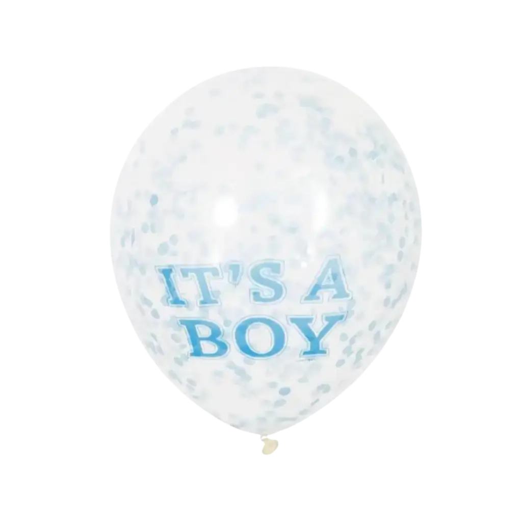 Gennemsigtig ballon med blå konfetti x6- Det er en dreng- 30cm