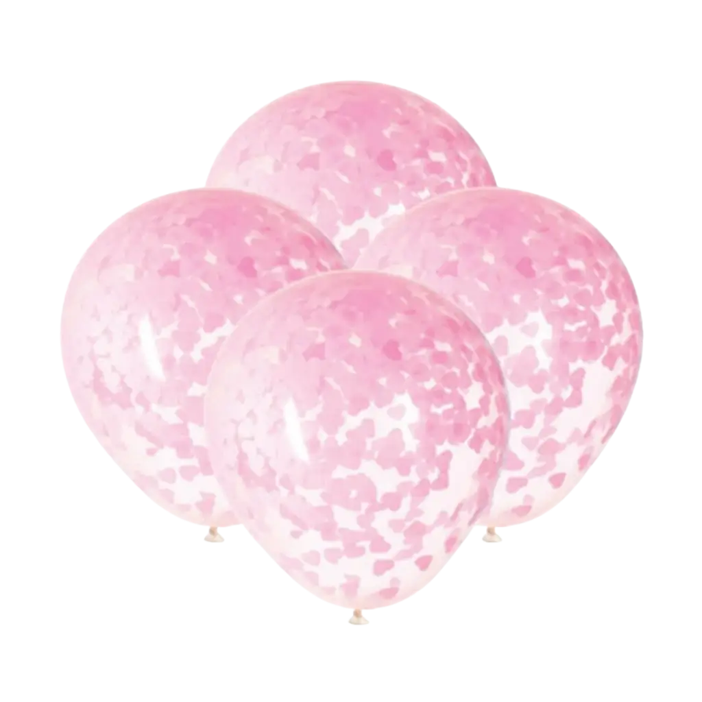 Balloner 40 cm med pink hjertekonfetti - sæt med 5 stk.
