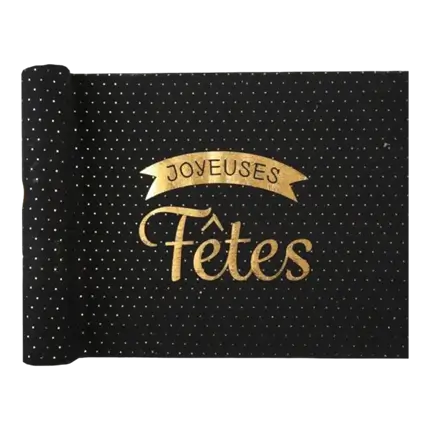 Bordløber i bomuld Happy Holidays - Sort - 3m*28cm