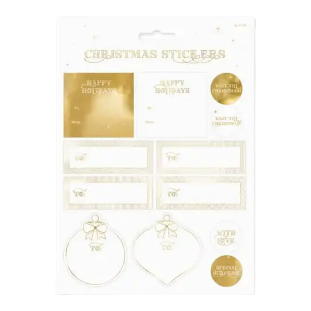 12 juleklistermærker - forskellige designs - guld