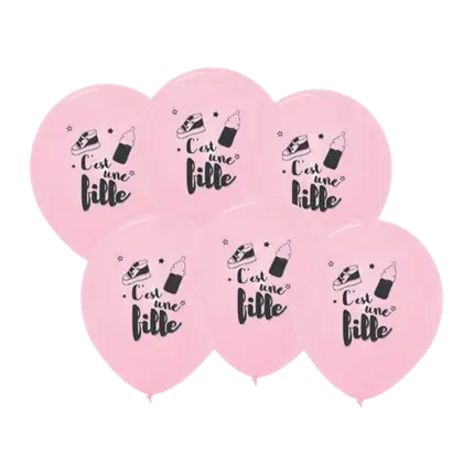 Lyserøde balloner - C'est Une Fille - 30cm - Sæt med 6