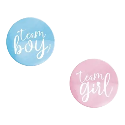 10 Team Girl / Team Boy badges - Goodies til afsløring af køn