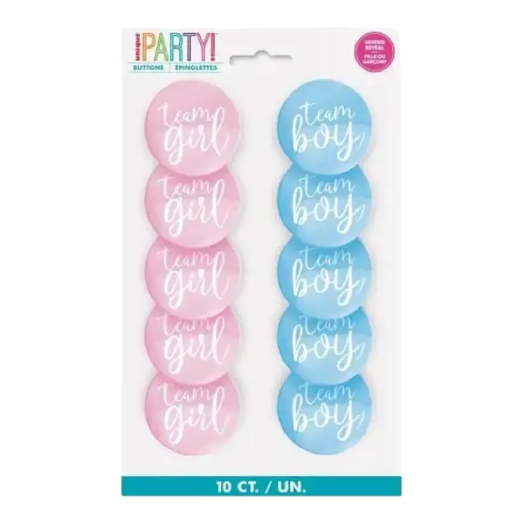 10 Team Girl / Team Boy badges - Goodies til afsløring af køn