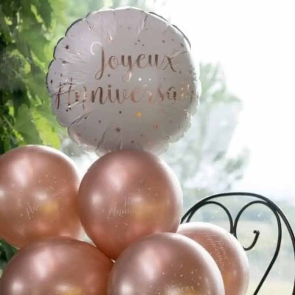 Happy Birthday Ballon Hvid/Guld Pink ø45cm