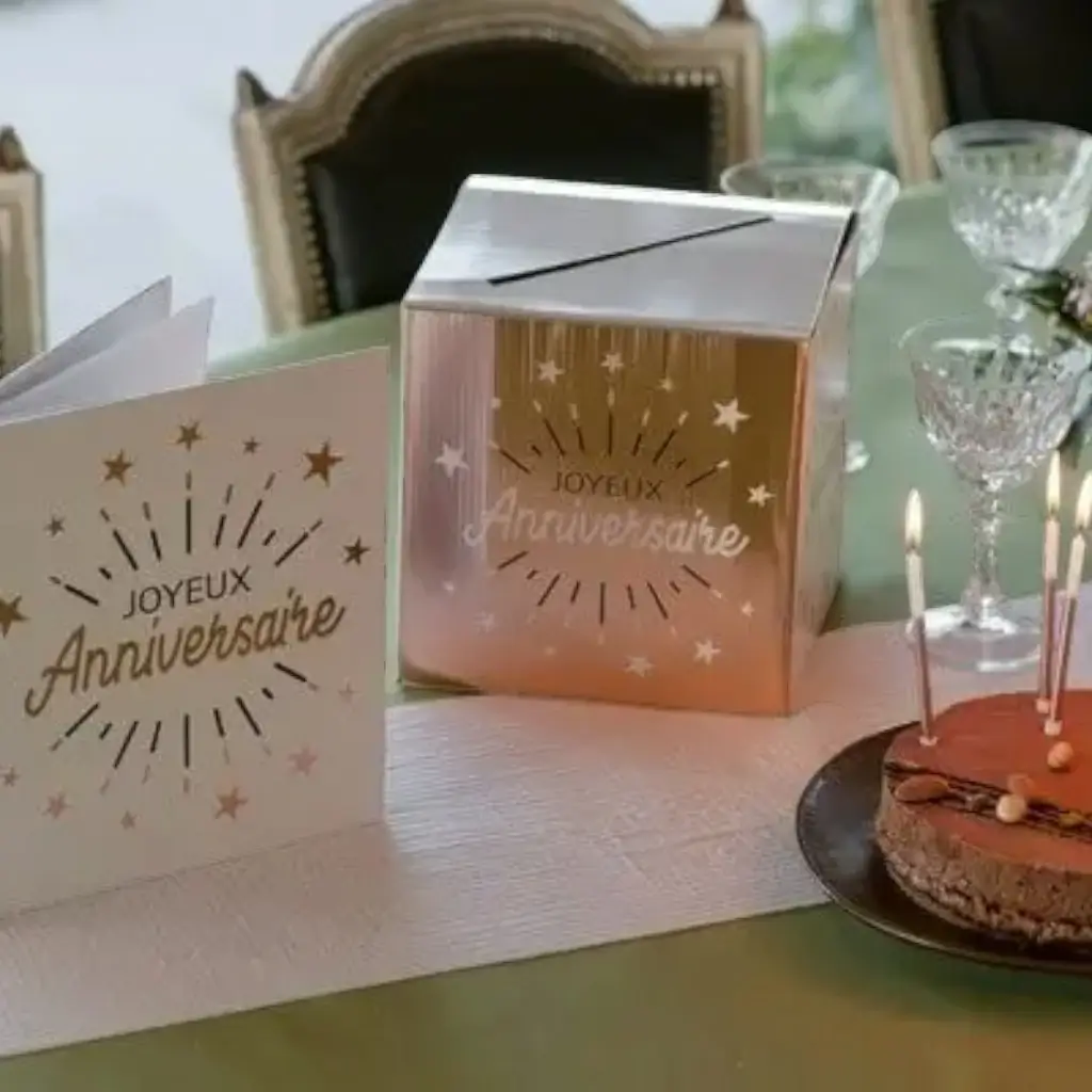Tillykke med fødselsdagen papir urne pink/hvid