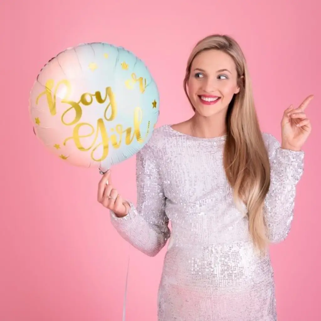 Aluminiumballon lyserød og blå dreng eller pige ø35cm