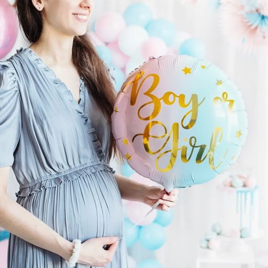 Aluminiumballon lyserød og blå dreng eller pige ø35cm