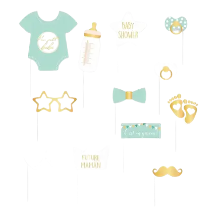 Photobooth Baby Shower blå - 12 tilbehør