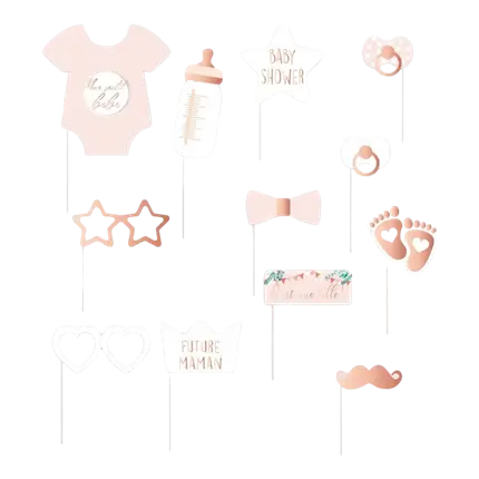 Photobooth Baby Shower Pink - 12 tilbehør