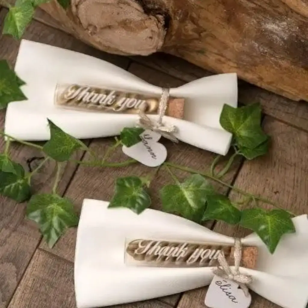 Glasflaske "Tak" - ø 2,2x10cm (sæt med 48)