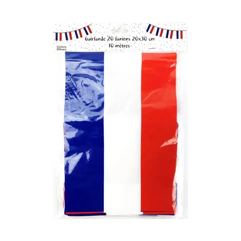 Frankrig flagguirlande - 20 flag - 10 meter - 20x30cm