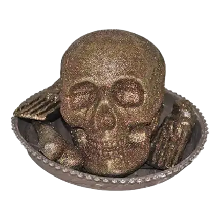 bakke med knogler og selvlysende kranie GOLD 35cm