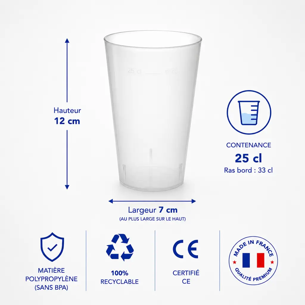 Ecocup-bæger 25cl brugbar (33?cl til kanten) Genanvendelig – Type Lille øl, Juice, Sodavand