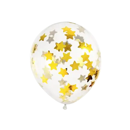 Sæt med 6 gennemsigtige konfettiballoner - Guldstjerne - 30 cm