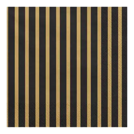 Sort og guld stribet papirserviet (pakke med 20)