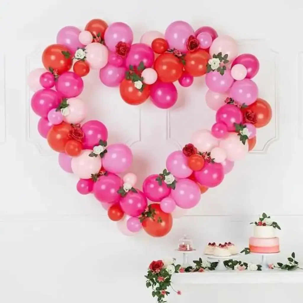 Ballonguirlande + stativ - Pink/rødt hjerte - 160cm