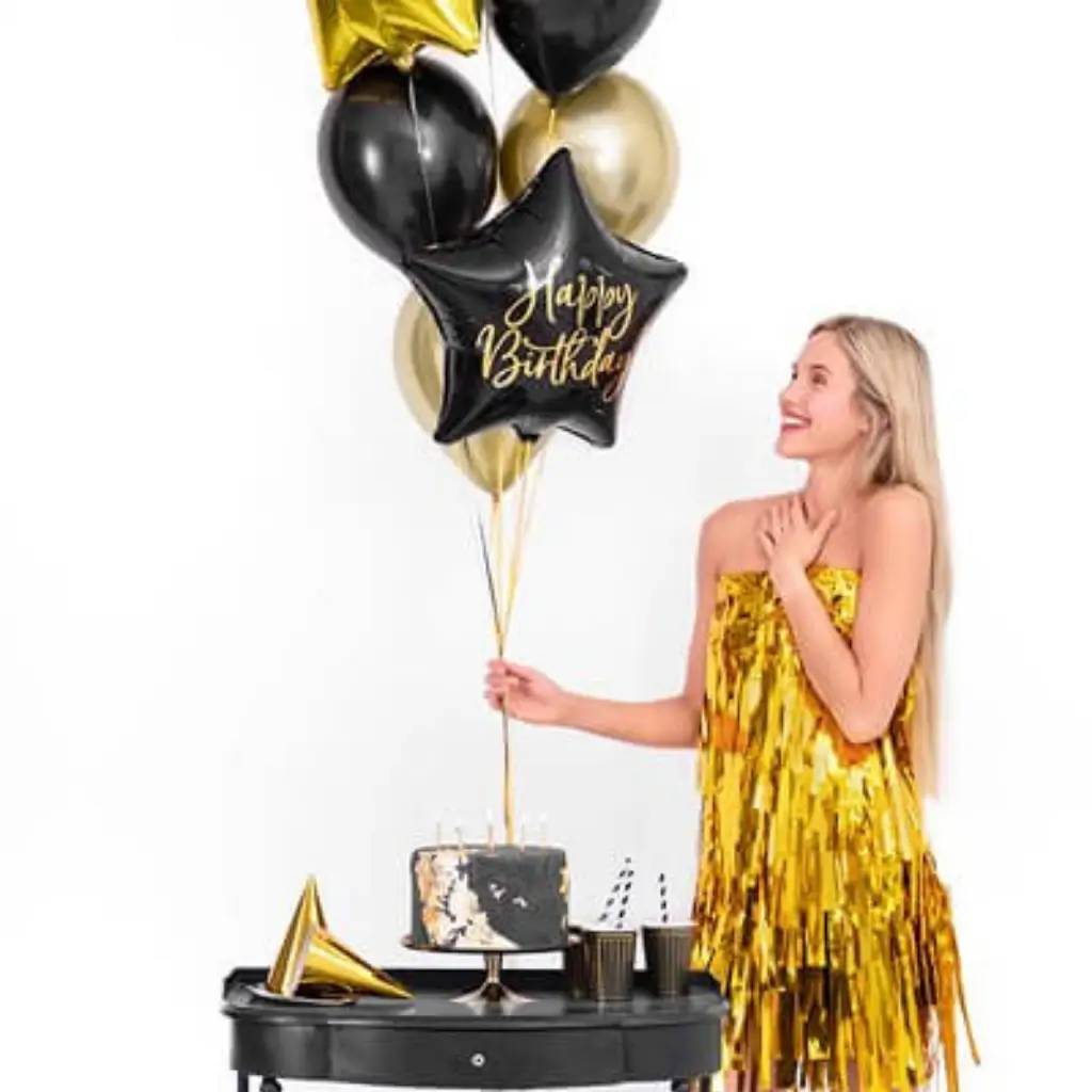 Star Mylar Ballon - Tillykke med fødselsdagen - Sort og Guld 40 cm