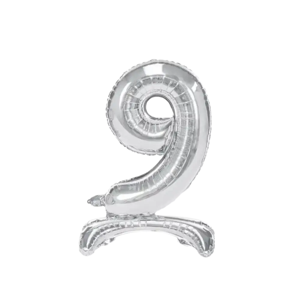 Nummer 9 fødselsdagsballon + Sølvstativ 70cm