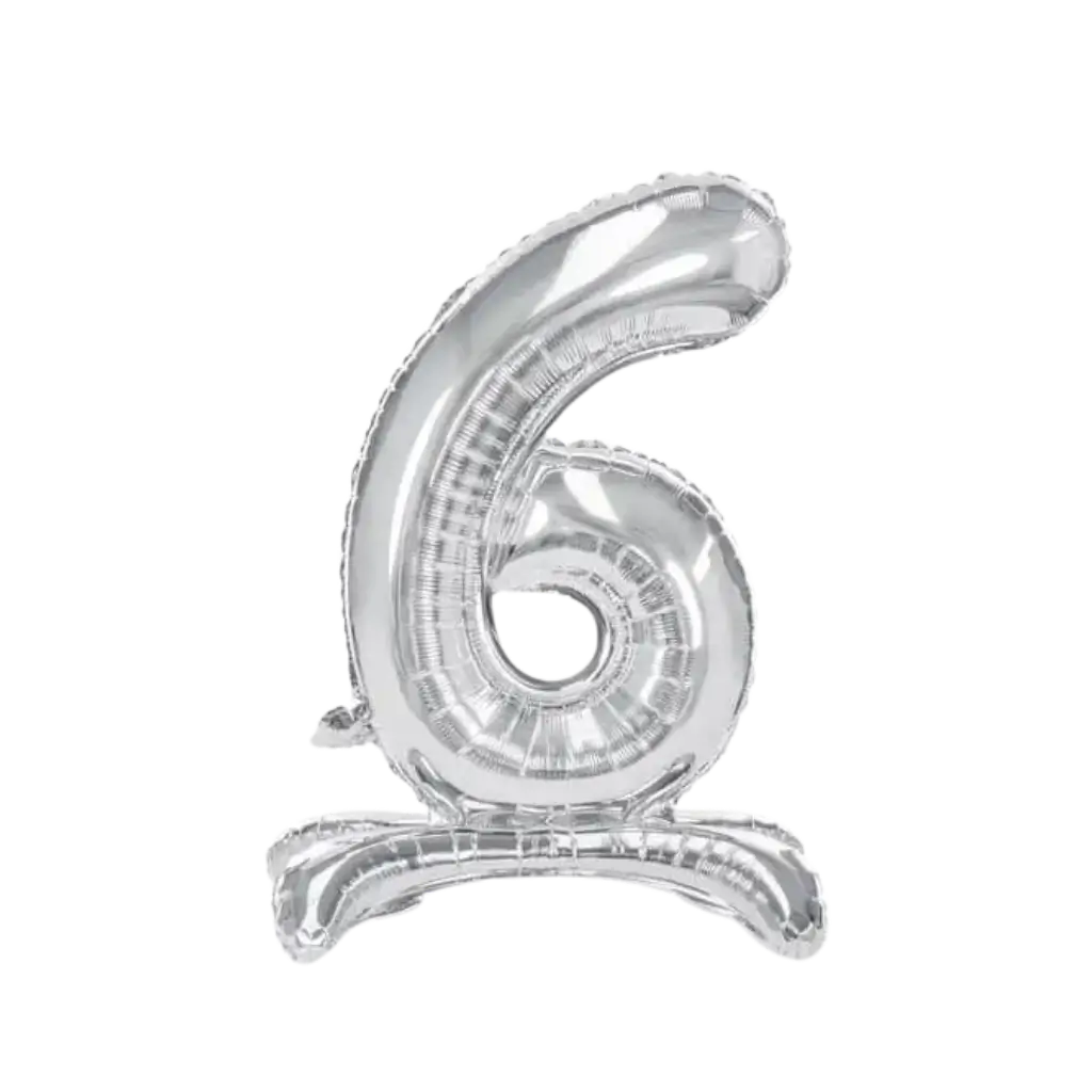 Nummer 6 fødselsdagsballon + Sølvstativ 70cm