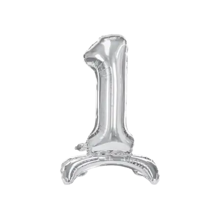 Nummer 1 fødselsdagsballon + Sølvstativ 70cm