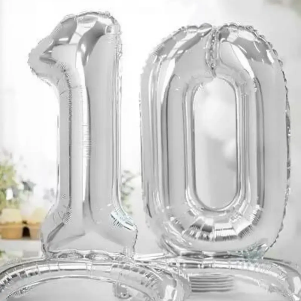 Nummer 0 fødselsdagsballon + Sølvstativ 70cm