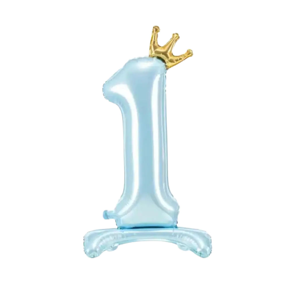 Light Blue Number 1 Balloon with Crown + Stand - 84cm