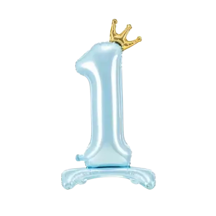 Light Blue Number 1 Balloon with Crown + Stand - 84cm