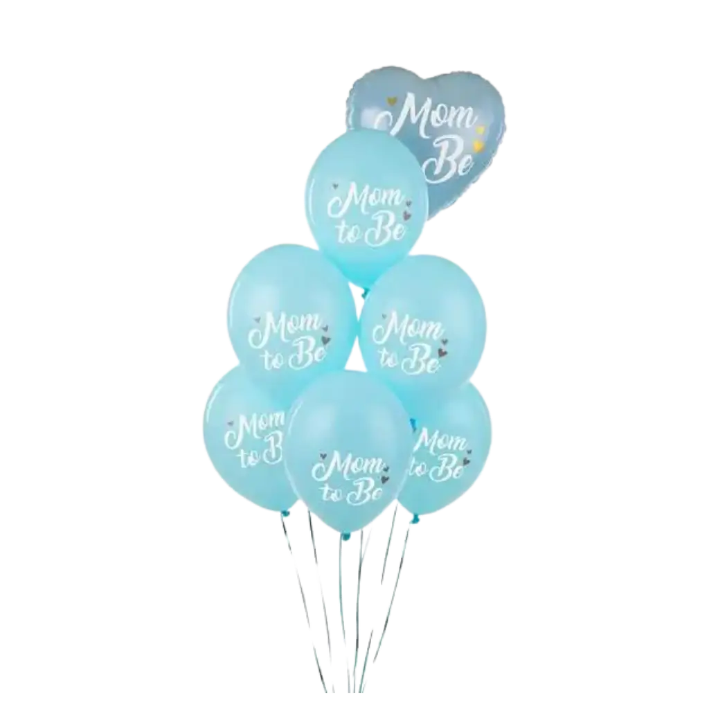 Sæt med 6 blå "Mum To Be" balloner - 30 cm