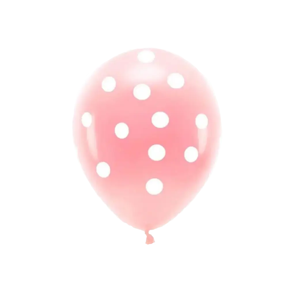 Sæt med 6 balloner - Pink med hvide prikker - 100% BIOLOGISK NEDBRYDELIG
