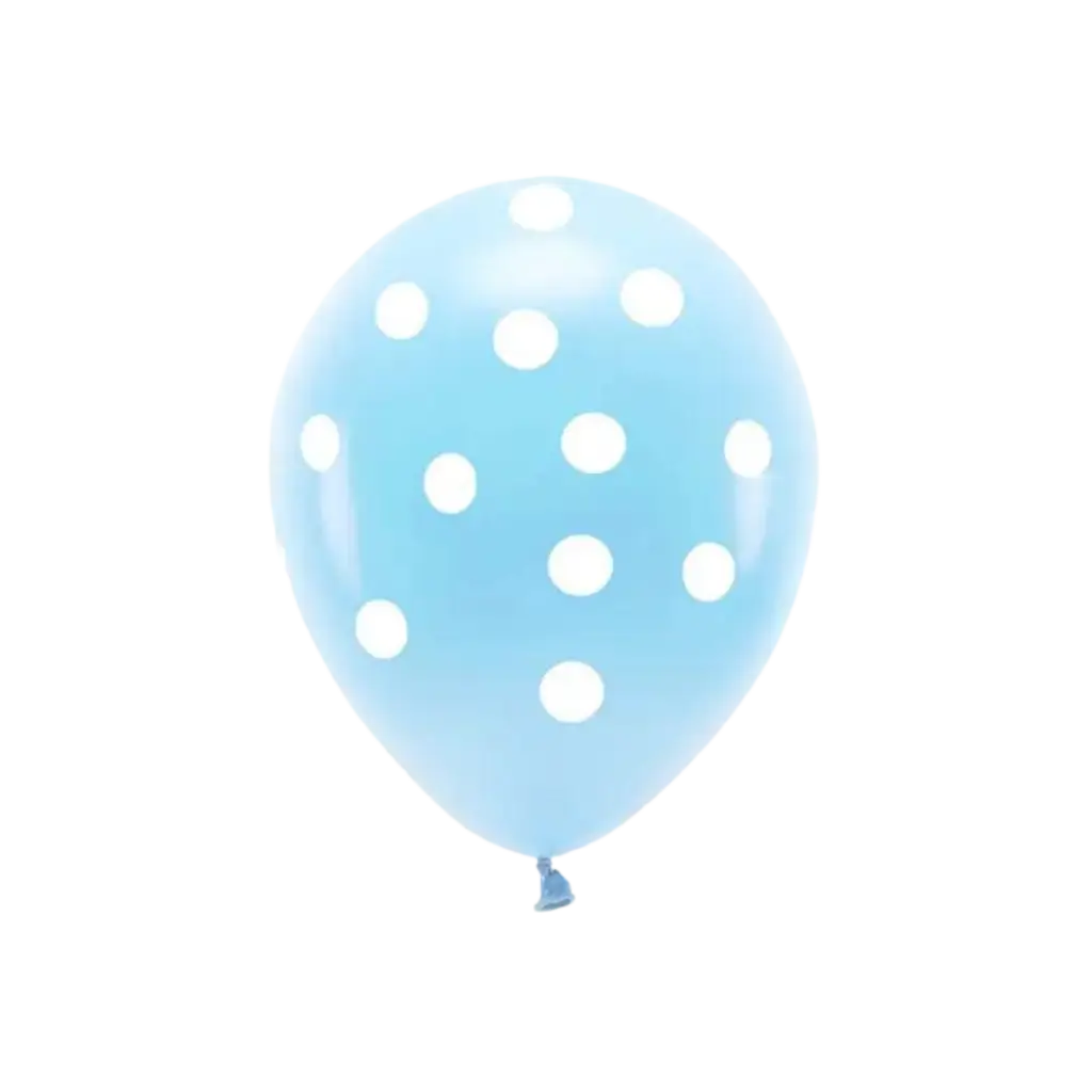 Sæt med 6 balloner - blå med hvide prikker - 100 % BIOLOGISK NEDBRYDELIG