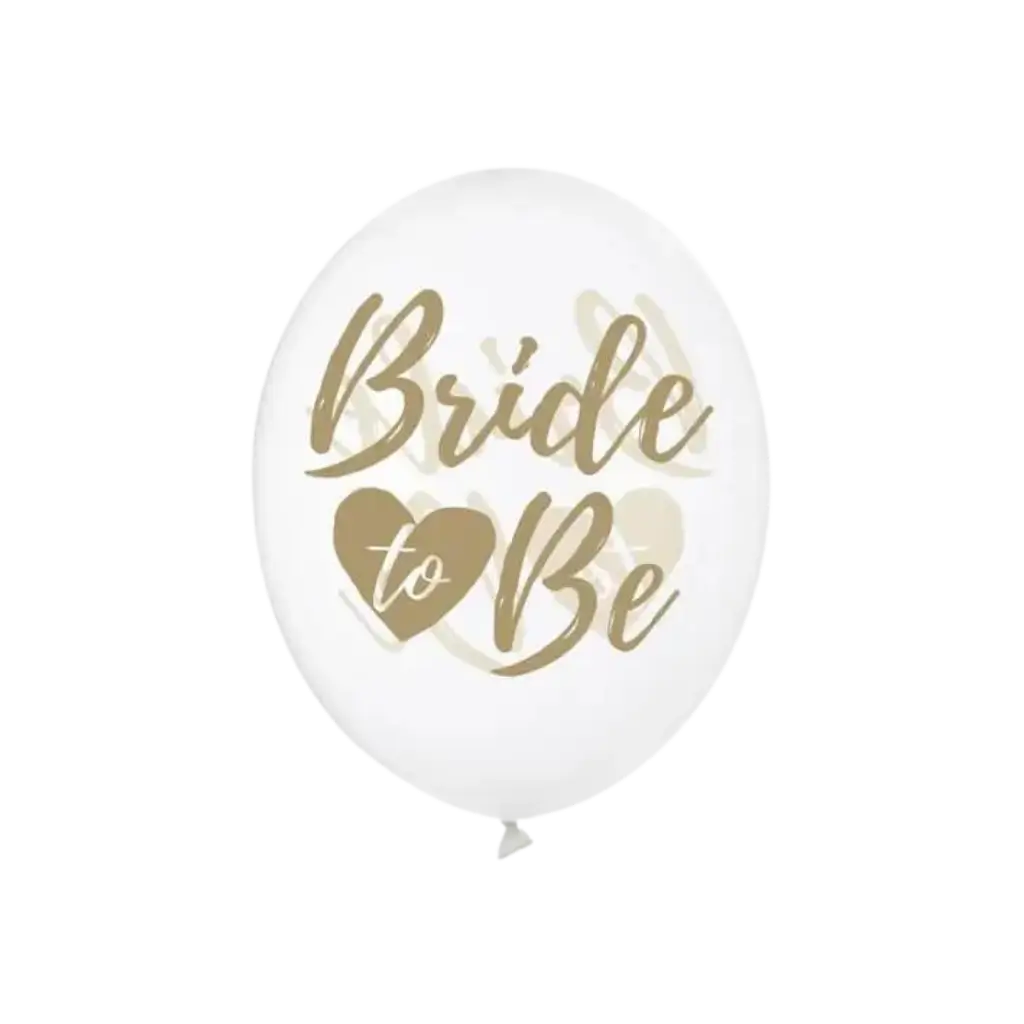 6 gennemsigtige balloner med påskriften BRIDE TO BE Gold