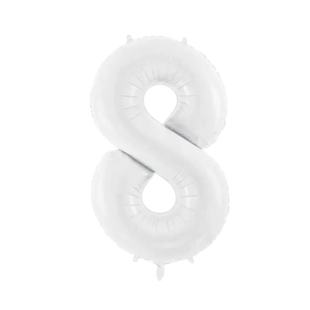 Fødselsdagsballon nummer 8 hvid 86 cm