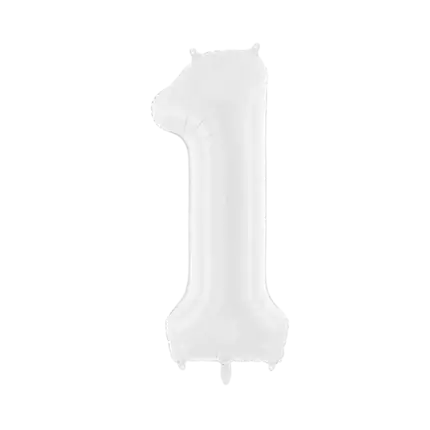 Fødselsdagsballon nummer 1 hvid 86 cm