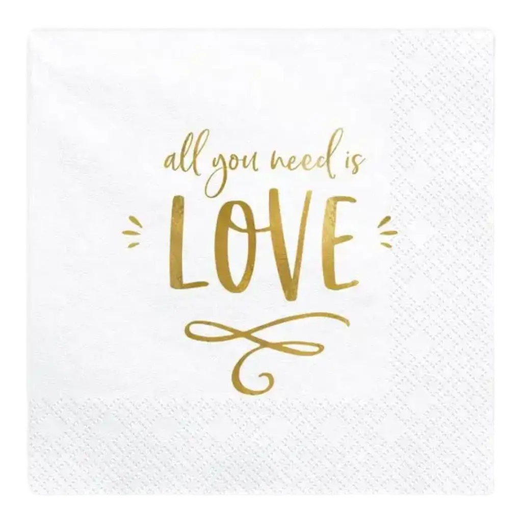 Hvid papirhåndklæde All you Need is Love (sæt med 20 stk.)