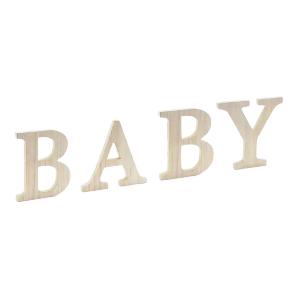 Træpanel med inskription "BABY" - 16,5 til 21,5x19,5cm