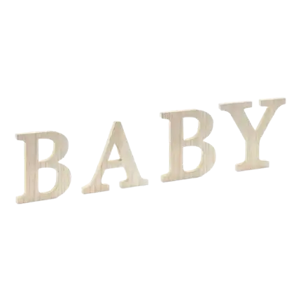 Træpanel med inskription BABY - 16,5 til 21,5x19,5cm