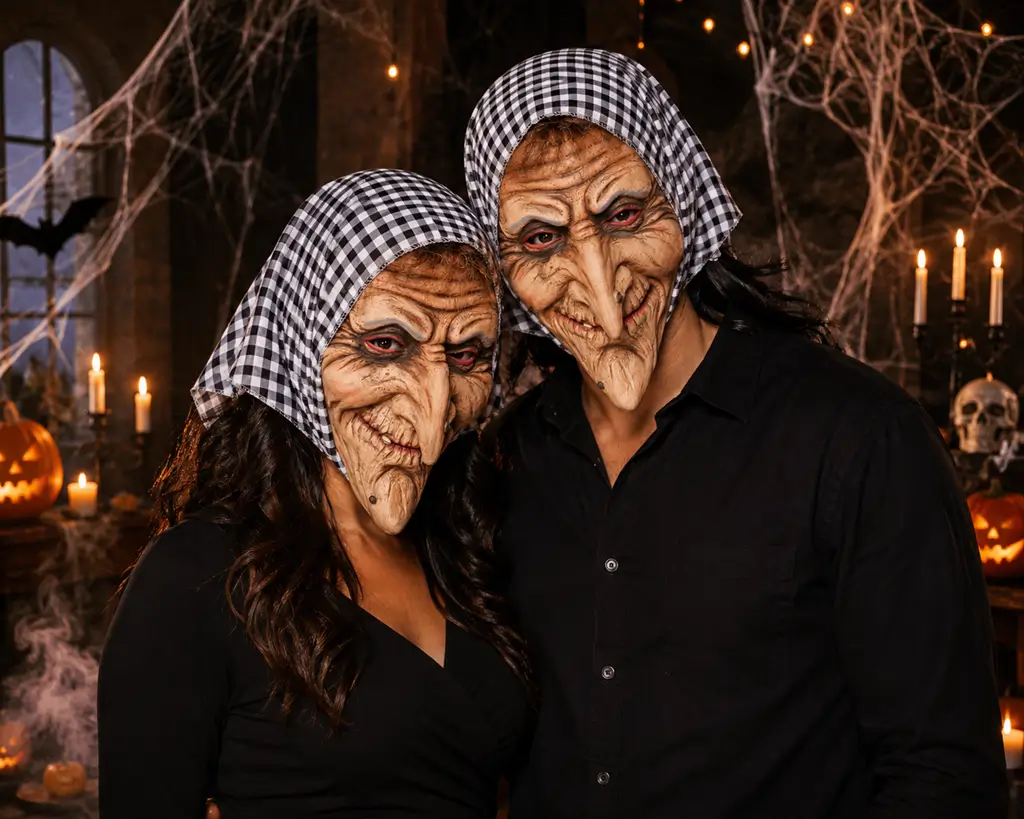 Hekseansigtsmaske med hætte