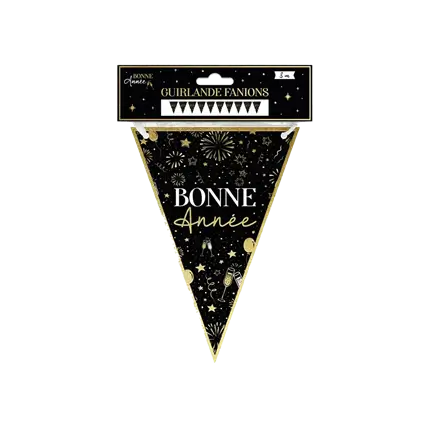 Sort og guld Godt Nytår Festoon 3 meter