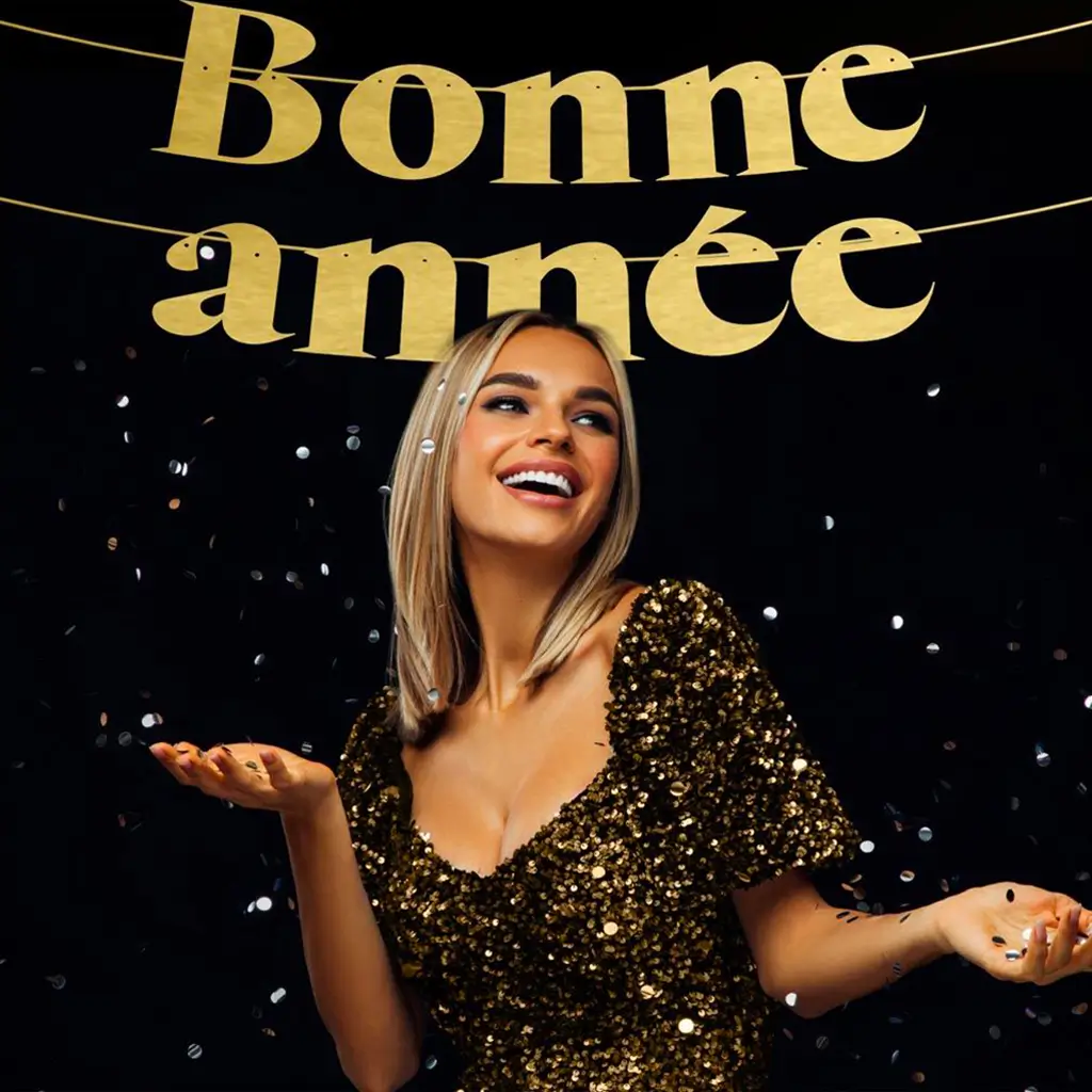 Sort og guld "Happy New Year" bogstavguirlande 3 meter