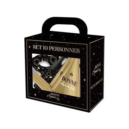 Sort/guld Happy New Year-tilbehørssæt - 10 personer