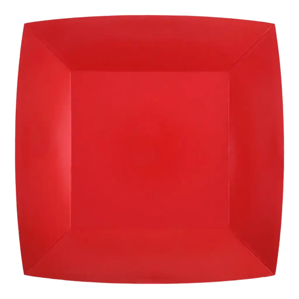 Lille firkantet rød tallerken 18 cm - sæt med 10 stk.
