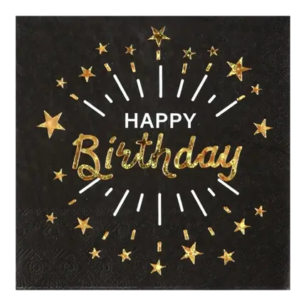 Happy Birthday Serviet i sort og guld - sæt med 10 stk.