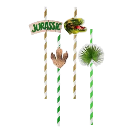 T Rex dinosaur sugerør - sæt med 8 stk.