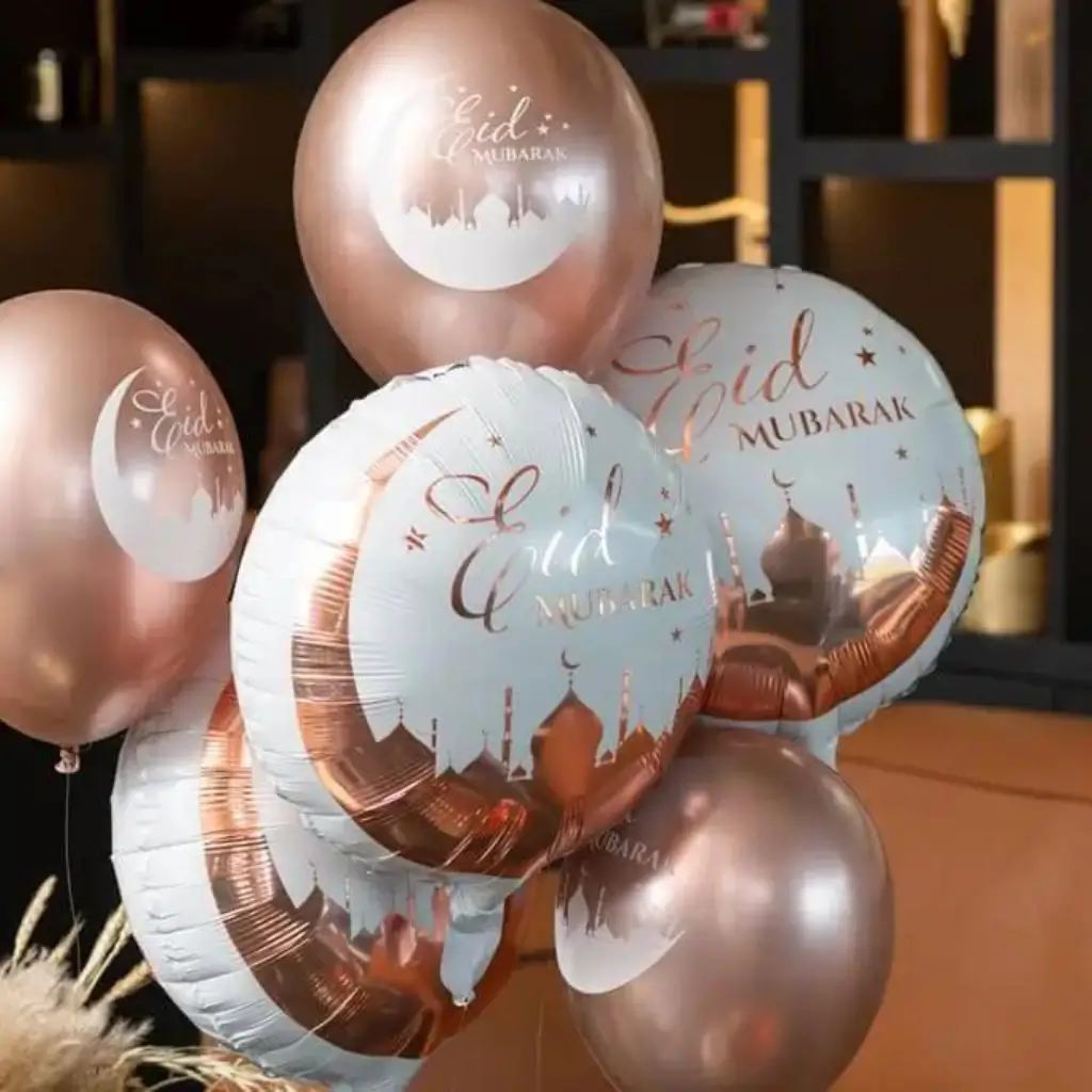 Lyserød Eid Mubarak-ballon - sæt med 6 stk.