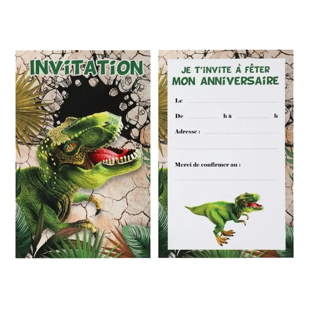 Dinosaur T Rex invitationskort - sæt med 6 stk.